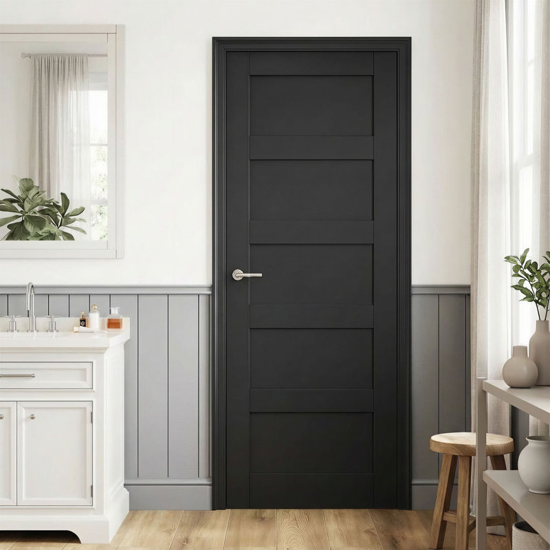 Porte de dalle en bois manufacturé massif à 5 panneaux avec couche de base apprêtée sans quincaillerie 80 "x 28", 80" x 28"