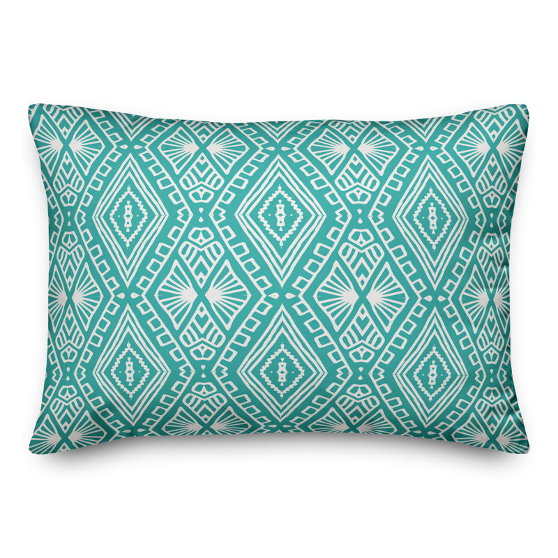  Coussin lombaire intérieur / extérieur Boho Tribal, Firozi / blanc, Polyester/ Bourre en polyester