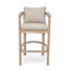 Tabouret de bar d'extérieur en bois au fini blanc clair avec coussin beige, ensemble de 2-973075205