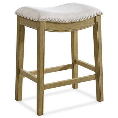 Parker Backless Saddle Kitchen Counter Stool, Oak, Grey Upholstery