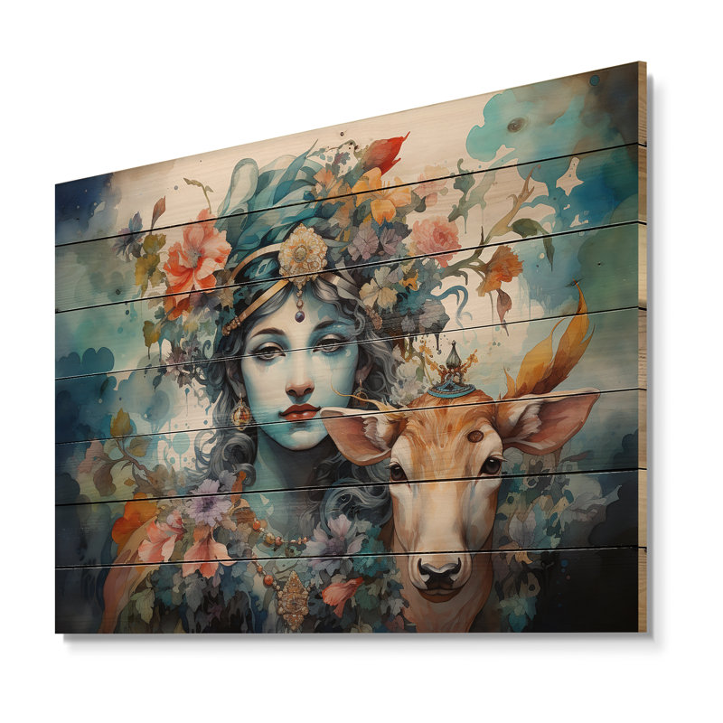 «Hinduisim Art Vrindavans Playful II» sur impression sur bois, H 24 po x l 32 po x P 0,78 po