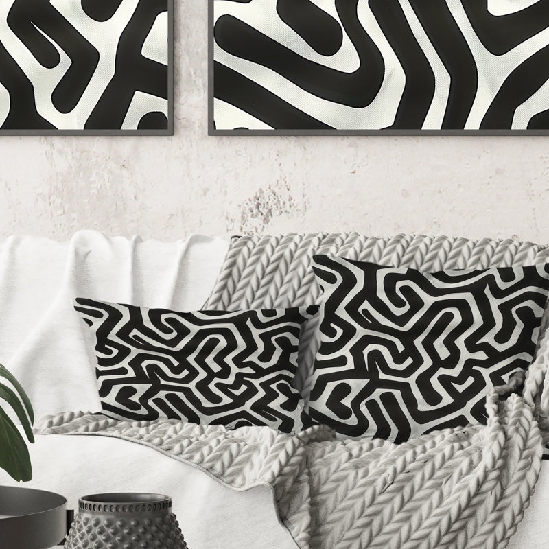 Coussin lombaire noir Midcentury Maze II - Midcentury