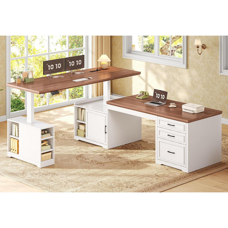 Bureau debout en L Farmhouse, Blanc, Desktop Depth: 19.7"