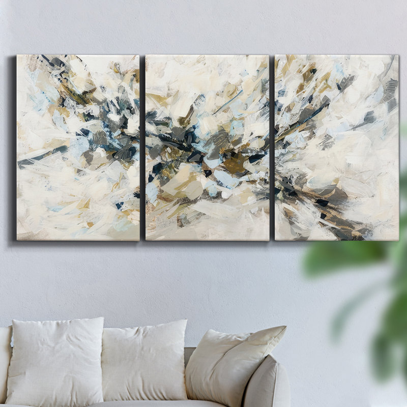 «Black and White Waves IV», reproduction sur toile 3 pièces, H 36 po x l 72 po x P 2 po