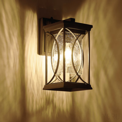 Petite lanterne murale d'extérieur en bronze huilé bronze crépuscule à l'aube Petit luminaire d'extérieur moderne en aluminium avec verre craquelé Ip65 étanche pour l'extérieur de la maison, porte d'entrée