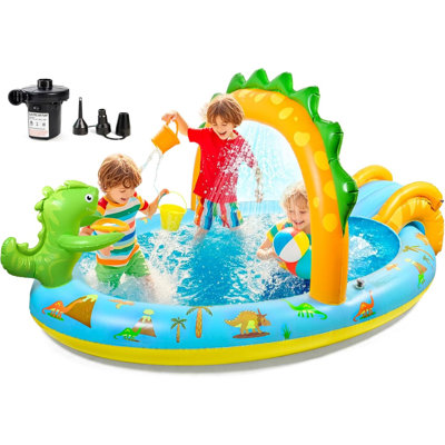 Dinosaurs Inflatable Play Center Kiddie Pool With Slide And Sprinkler For Children,  Baby Pool For Backyard And Garden, Free Inflatable Pump