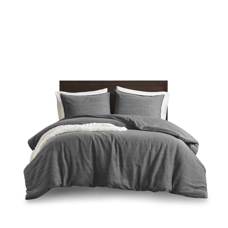 3PCS Twill Washed Duvet Set, Housse de couette très grand californien + 2 taie