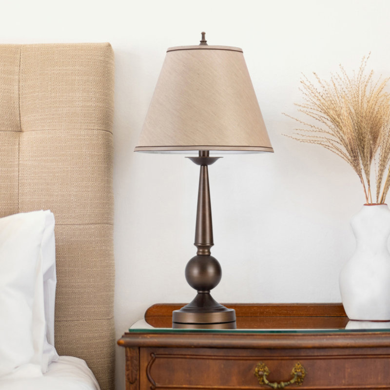 Ensemble de 2 lampes de table bronze et beige avec abat-jour conique