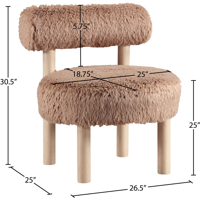 Fauteuil d'appoint rembourré Ambre, Tissu peau de vache brun clair végétalien, Naturel