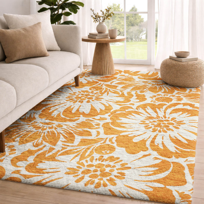 Tapis à poil long de qualité supérieure lavable à la machine ADS551, Orange, 9 pi x 12 pi
