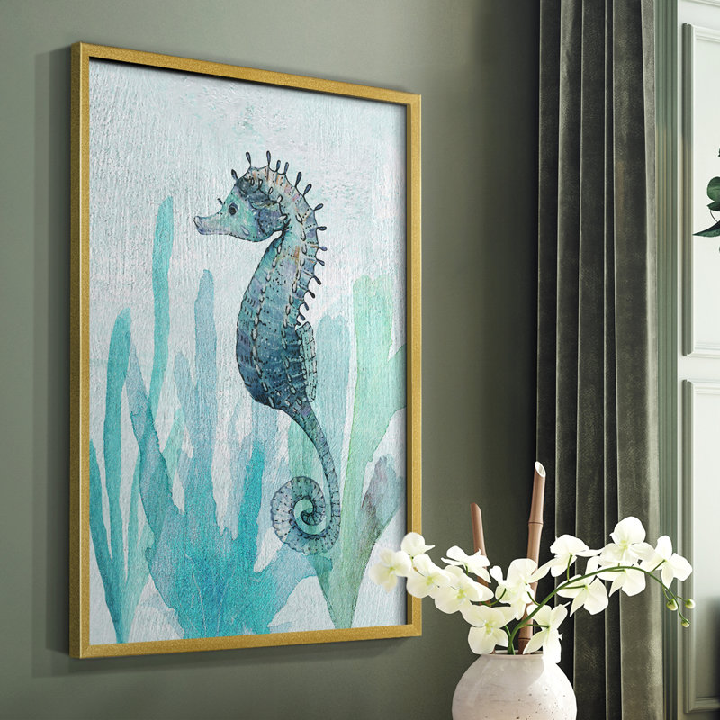 Seahorse II, reproduction encadrée - bois massif, Encadrement doré, H 10 po x l 8 po