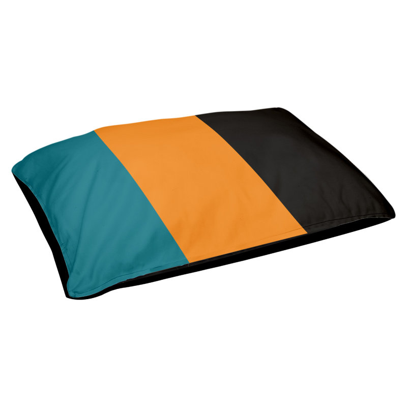 Coussin rectangulaire designer Atlanta, Grand (L 40 po x l 50 po), Bleu sarcelle profond / orange brûlé / noir