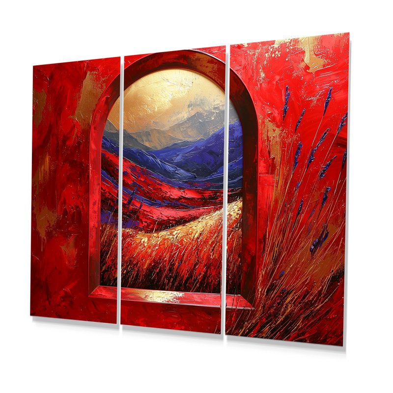 «Red Summer Meadow», ensemble d'art mural prairie, H 28 po x l 36 po x P 1 po, Métal métal