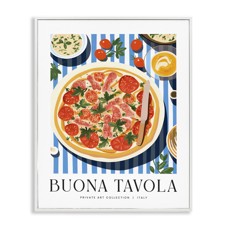 Buona Tavola, H 20 po x l 16 po, Estampe numérique encadrée blanc bord de mer