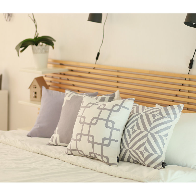 Gray and White Geometric Polyester Euro Pillow Cover
