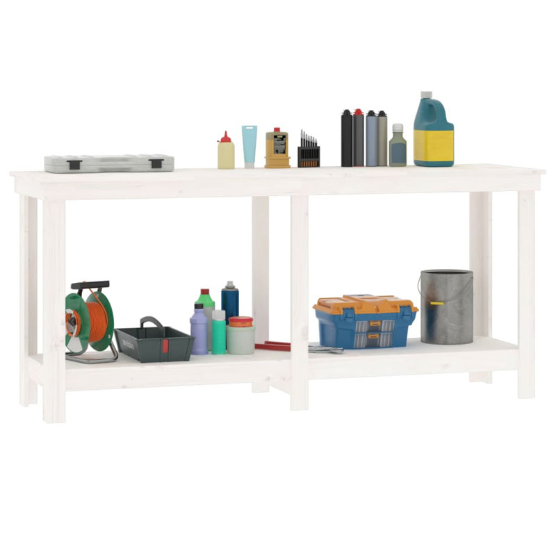 Kyreon Solid Wood Top Workbench, 80cm H x 180cm W x 50cm D, White