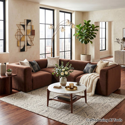 Modern Modular Sectional Sofa, 4-Piece L-Shaped Performance Velvet Deep Seat Corner Sofa for Living Room