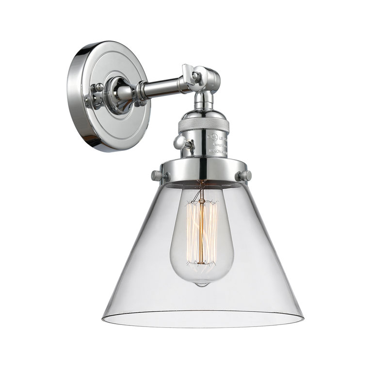 Applique murale 1 lumière Cone, Ampoule à DEL rétro de 3,5 W, Chrome poli, Clair