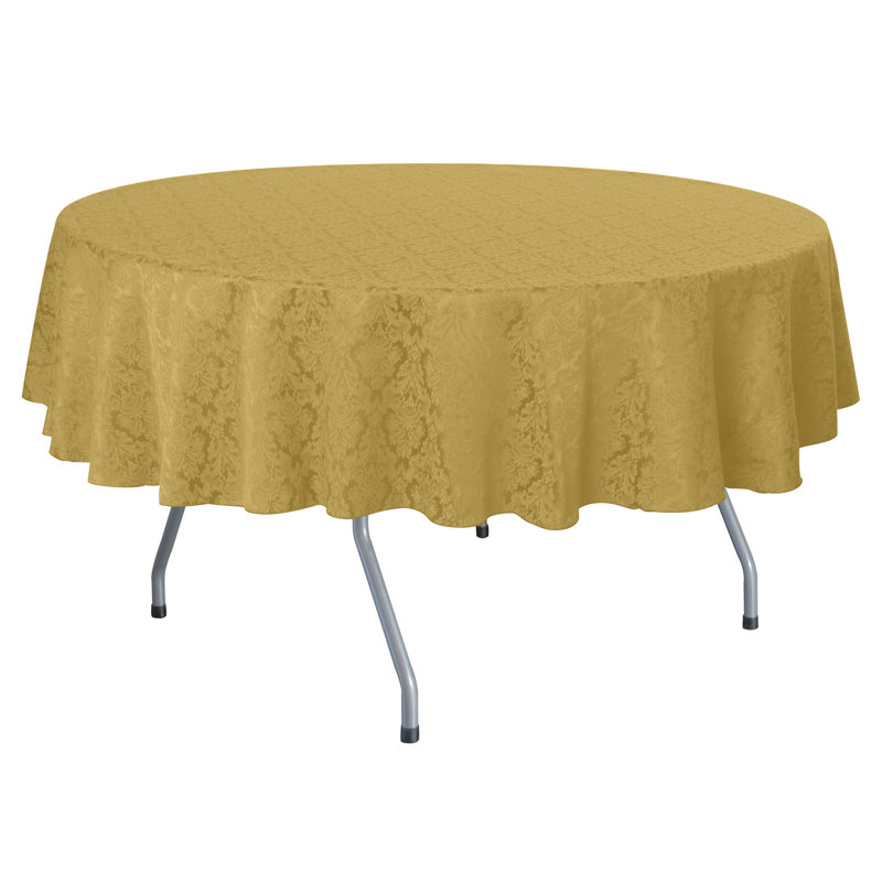 Ultimate Textile - Saxony Damask Tablecloth - Jacquard Weave Emblem Crest Design, Gold, 3, 96" Round