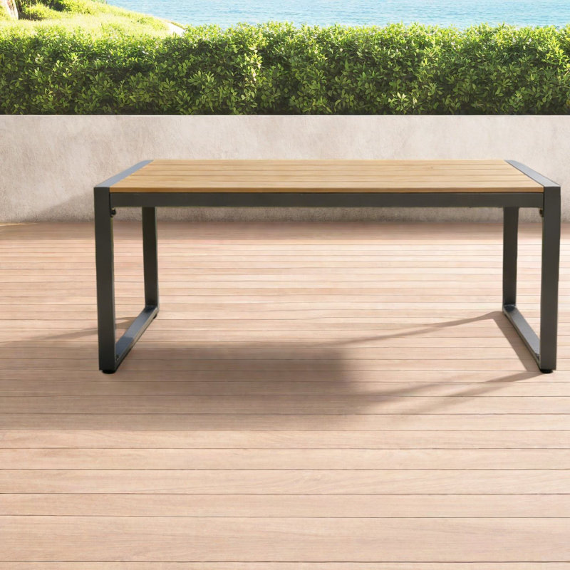Tables de patio durables, plateau d'aspect bois d'acier, table basse d'extérieur moderne