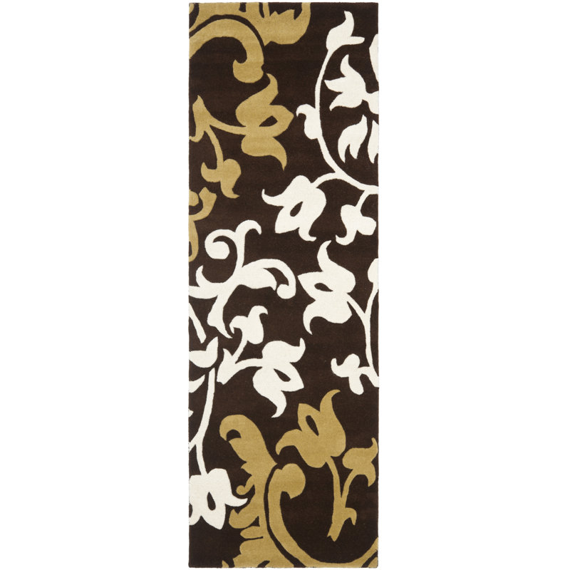 Tapis floral en laine et viscose touffeté à la main Avayah Soho, Tapis de couloir 2 pi 6 po x 6 pi