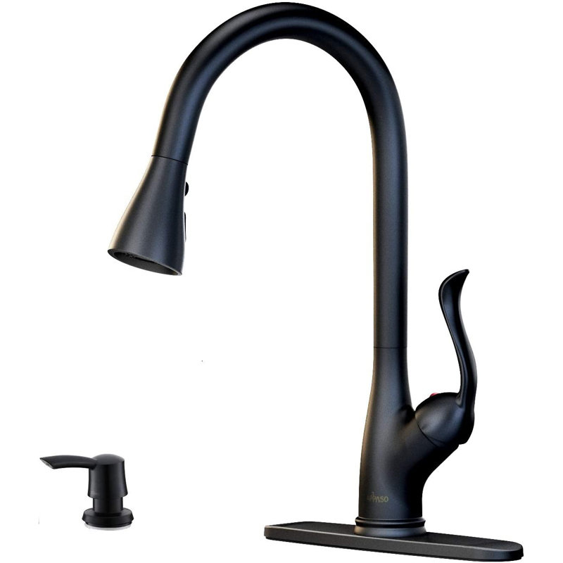 APPASO Pull Down Kitchen Faucet with and with Soap Dispenser, Matte Black