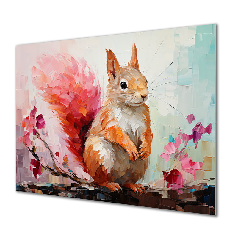Écureuil rose et vert en fleurs IV - Art mural en métal animal écureuil, H 12 po x l 20 po x P 1 po