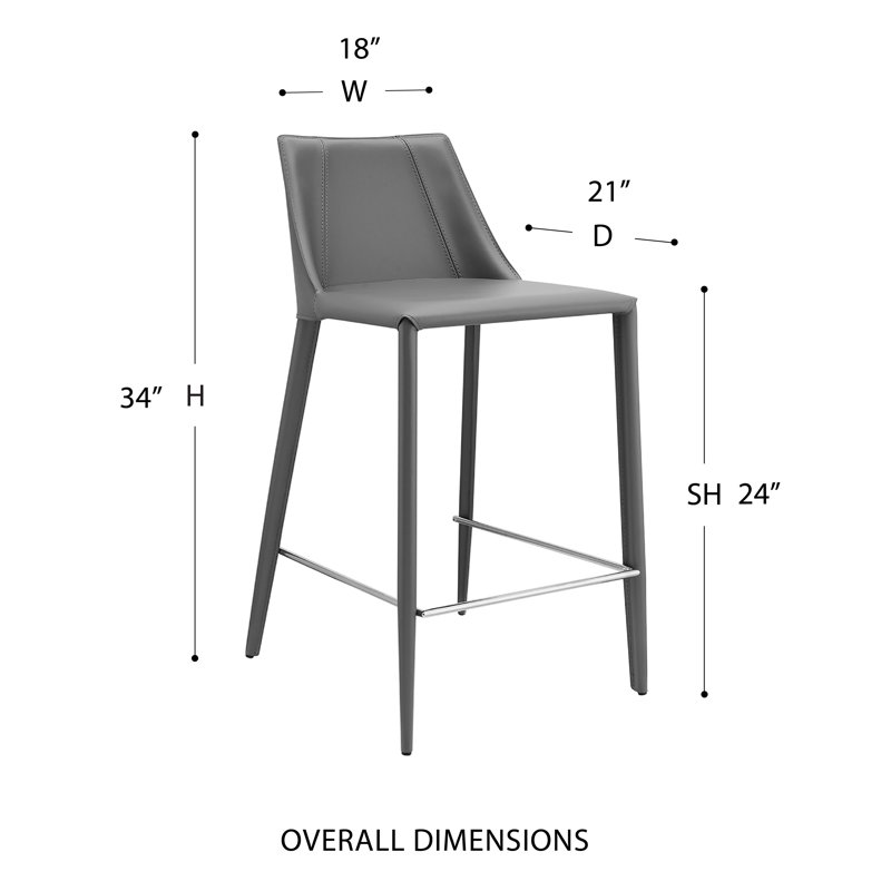 Carramar Upholstered Stool with Metal Frame, Gray Faux Leather, Counter Stool (24" Seat Height)