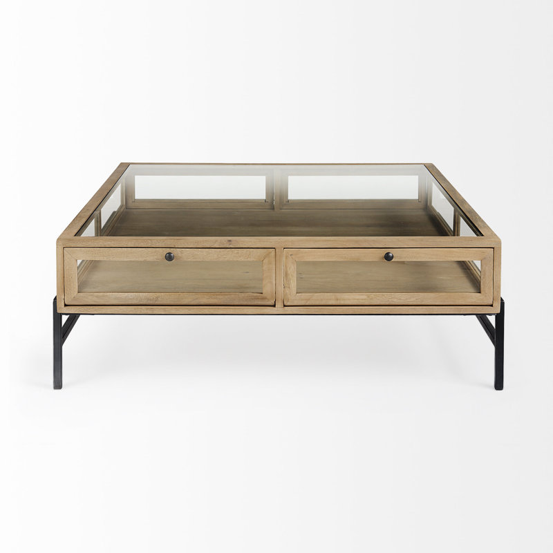 Warner Coffee Table with Storage, 15" x 43.5" x 42", Light Brown, Black