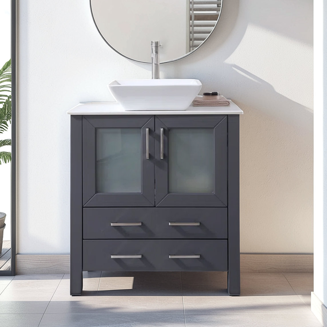 Ebern Designs 30''Grey Modern Freestanding Bathroom Vanity With Ceramic ...