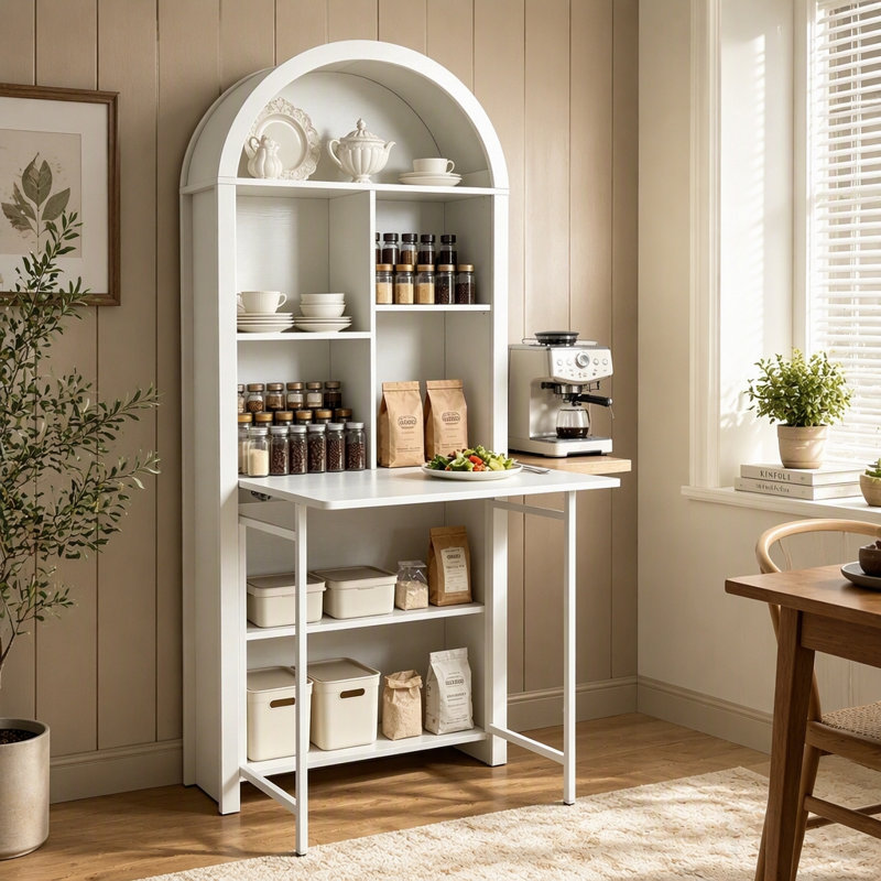Bureau d'artisanat pliant avec tablettes de rangement, bureau convertible dissimulé en bibliothèque, bureau pliable avec rangement, bureau disparaissant pour petits espaces, table de bricolage multifonctionnelle, bureau de coiffeuse