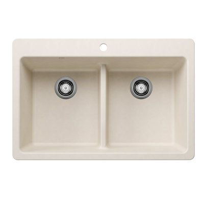 Évier de cuisine à double cuve encastrable / encastrable L 33 po x l 22 po Liven Silgranit, blanc doux