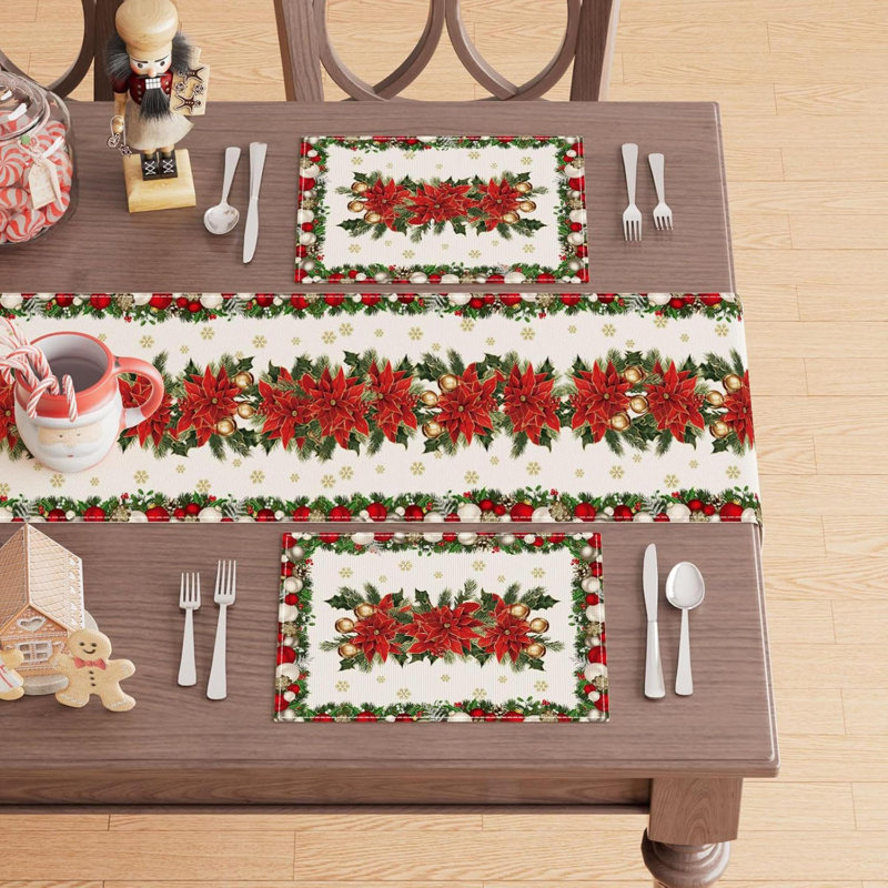 Ensemble de 8 napperons de Noël, poinsettias, feuilles, clochettes, flocons de neige, hiver, 8