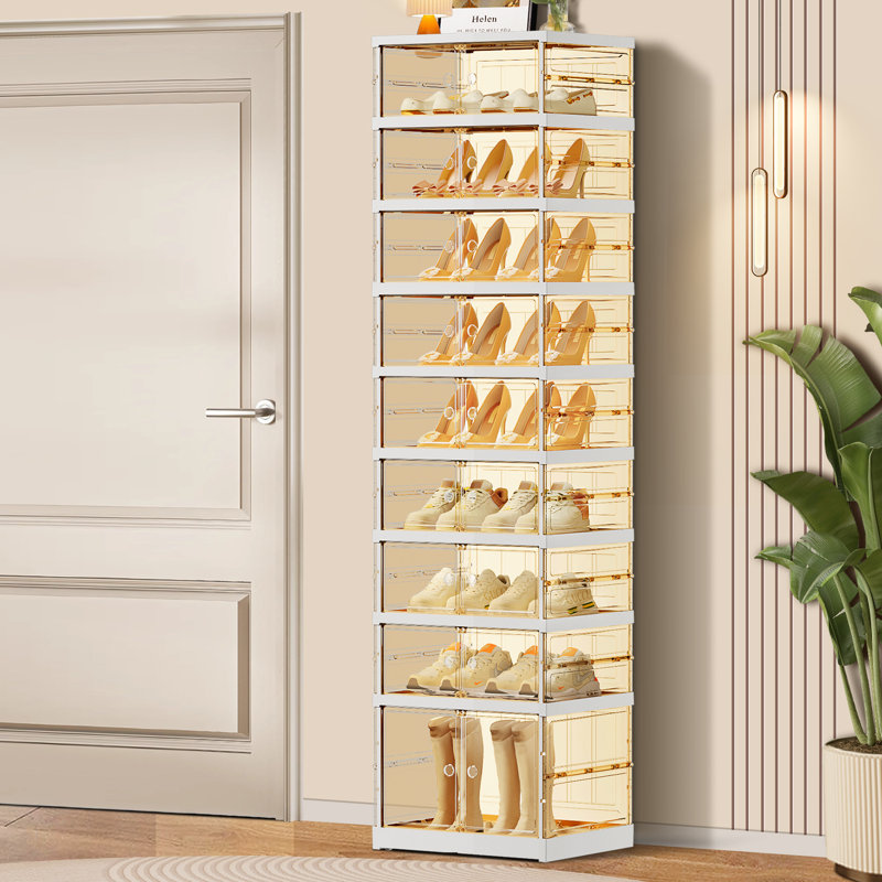 9-Tier 9-18 Pairs Plastic Stackable Shoe Storage Cabinet For Entryway Easy Assembly, White