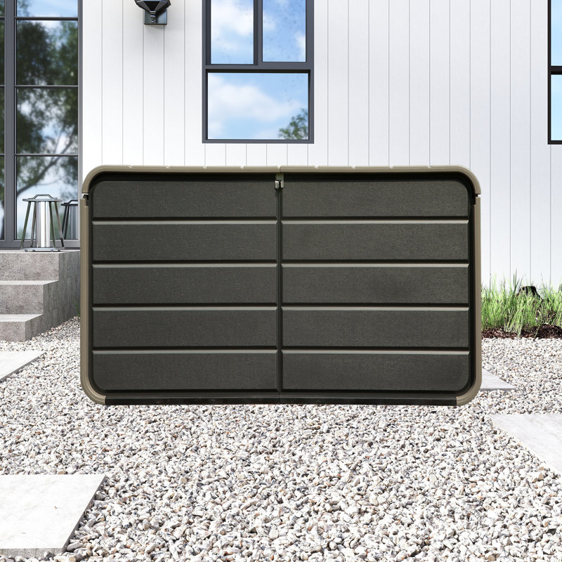 Outdoor and Indoor Plastic Storage Deck Box with Lock and Wheels, 31.5" H x 62.99" W x 29.92" D