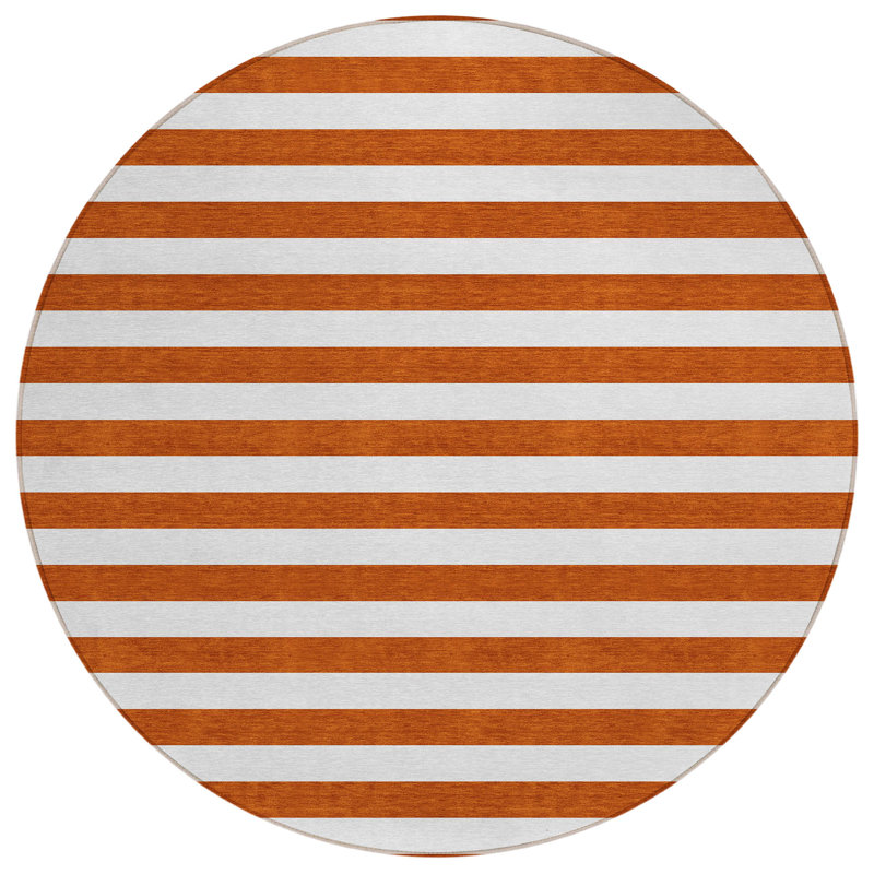 Kinslee Washable Striped Indoor / Outdoor Rug, Round 8'
