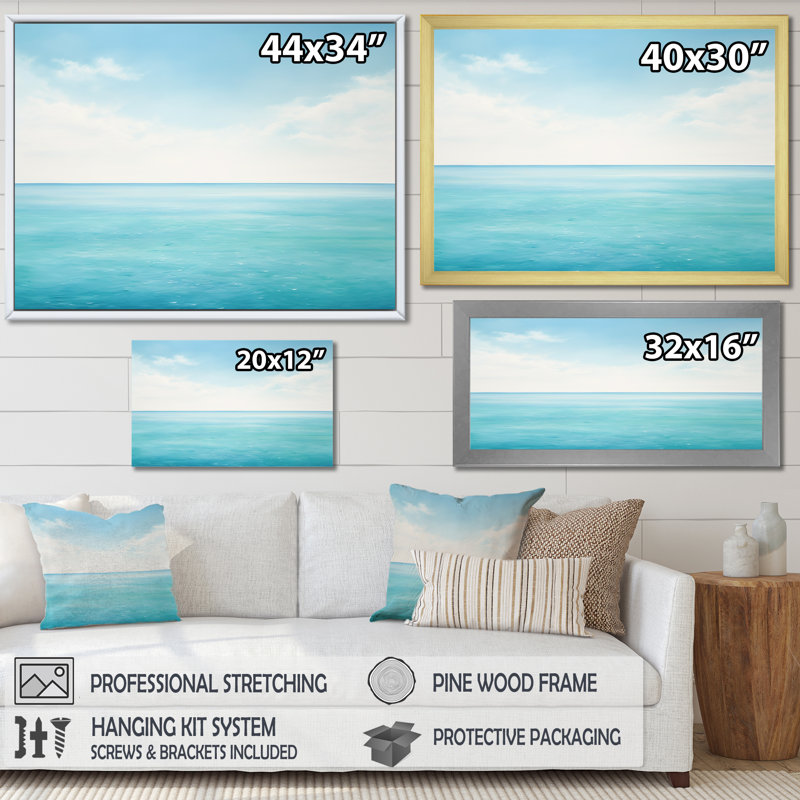 Impression sur toile Ocean Minimalisme Horizon II, Cadre flottant noir, 16" H x 32" W