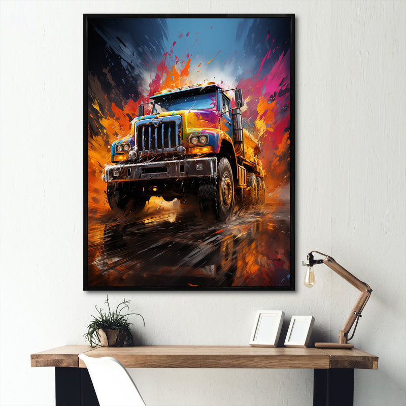 «Expressionist Monster Truck Fury I», reproduction d'art sur toile, Cadre flottant noir, H 44 po x l 34 po x P 1,5 po