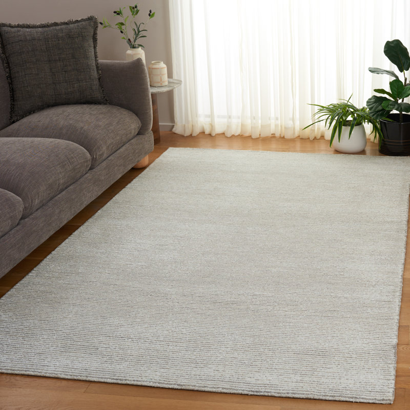 Tapis gris / ivoire en laine / viscose / coton touffeté à la main Masanao, Rectangle 5 pi x 8 pi