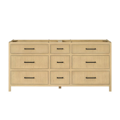 Meuble-lavabo double 72 po Isola en chêne scandinave, sans comptoir, sans lavabo, garniture noir mat