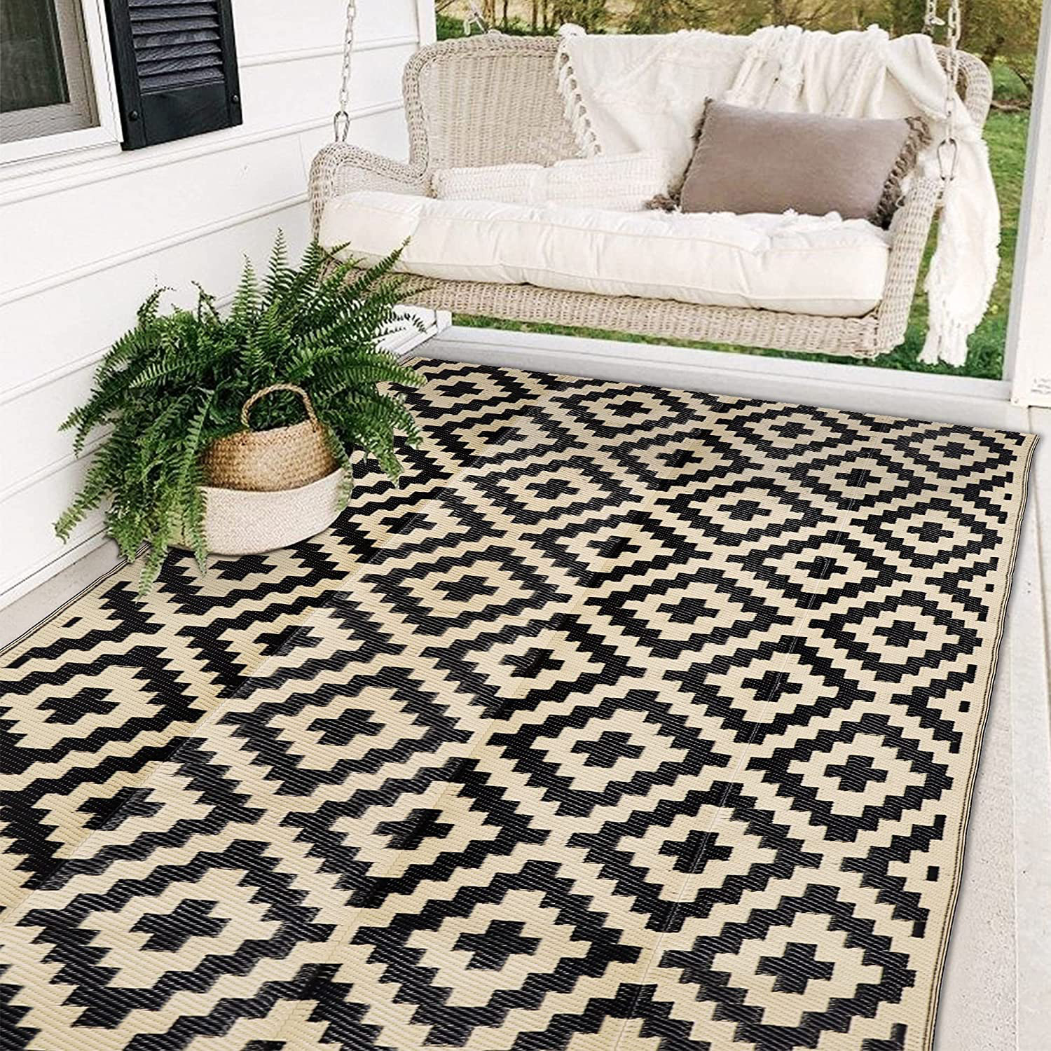 Patio Mat Indoor Outdoor RV 5'x 8' Reversible Camping Picnic Carpet Deck Rug  Pad