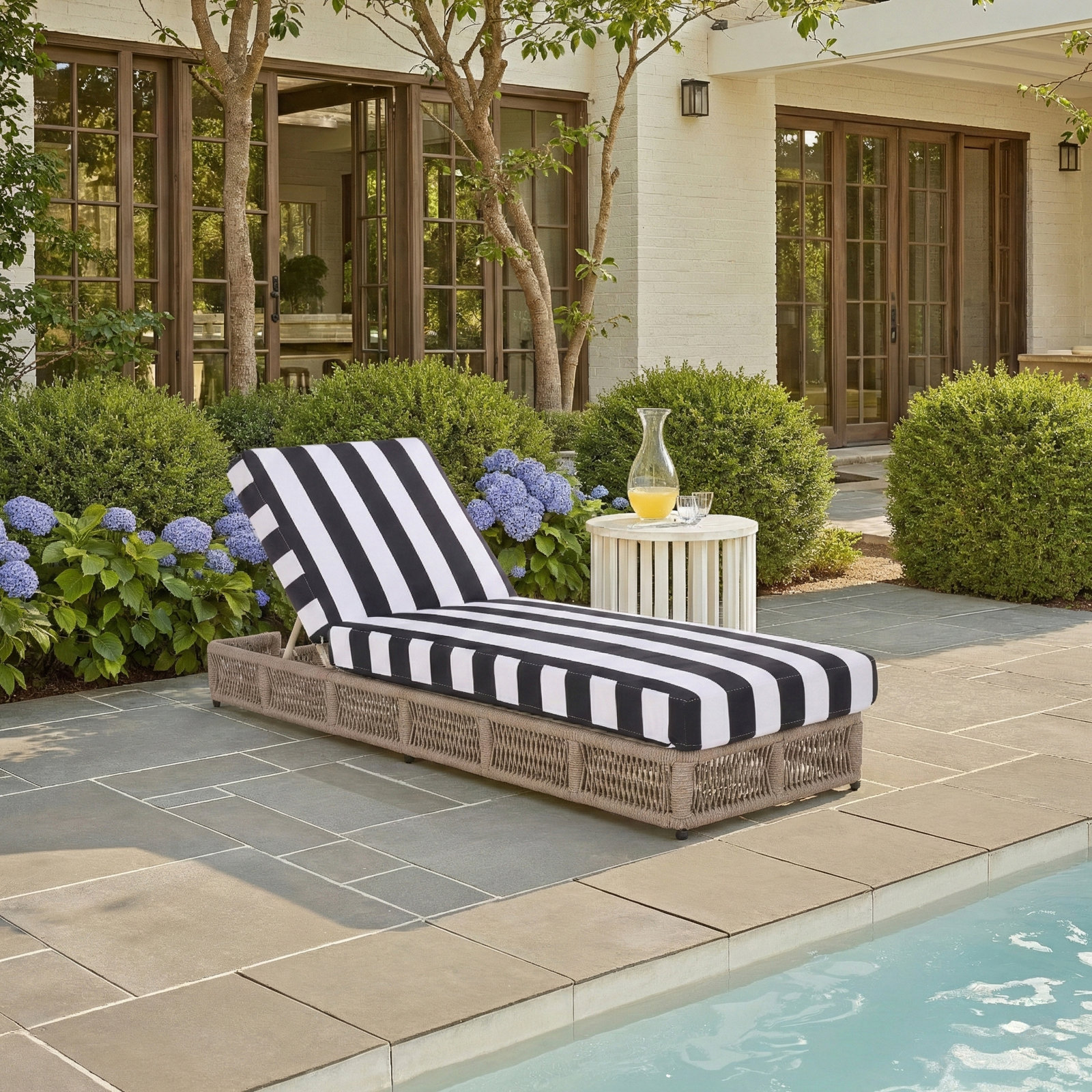 Langley 25" Patio Chaise Lounge, Tan Frame/Black Cushion