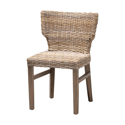 Chaise de salle à manger moderne bohémien en rotin gris et bois brun