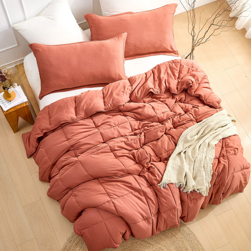 Ensemble d'édredon surdimensionné Coma, Édredon pour grand lit + 2 taies décoratives, Orange