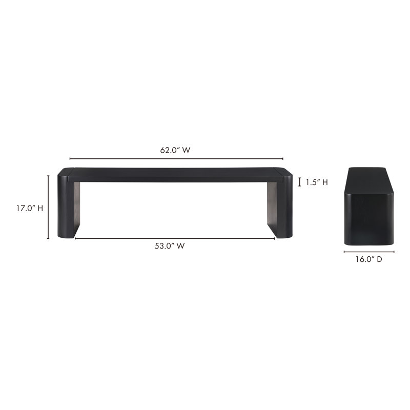 Channing Solid Wood Bench, 17" H x 62" W x 16" D, Black