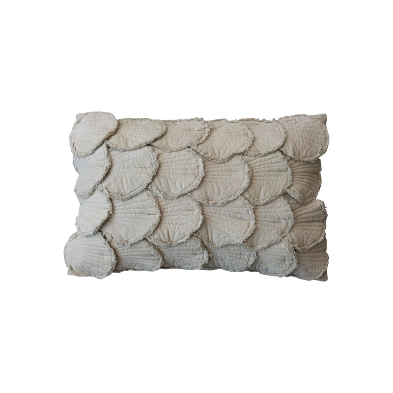 Sage Cotton Lumbar Pillow with Quilted Seashells