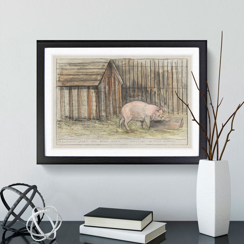 Pig in a Farm by Theo Van Hoytema - Framed Print, 48cm H x 65cm W x 2cm D, Black Framed
