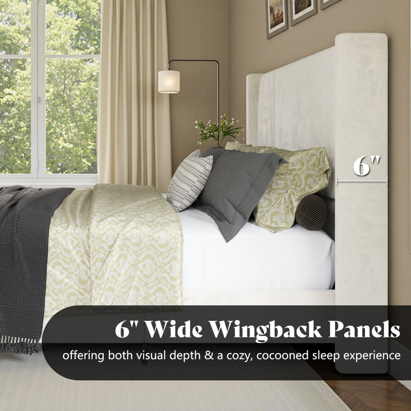 Aurieona Upholstered Platform Bed, Cream, King