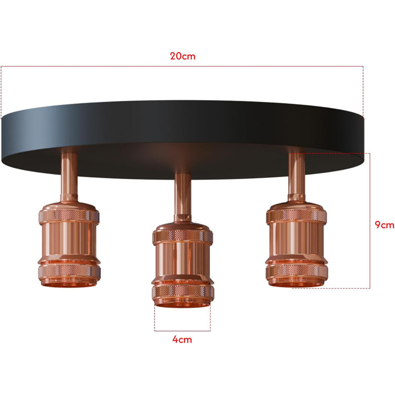 Plafonnier semi-encastré 3 lumières sans ampoules, plafonnier de style campagnard près du plafond, plafonnier rétro E26 pour chambre à coucher, couloir et entrée