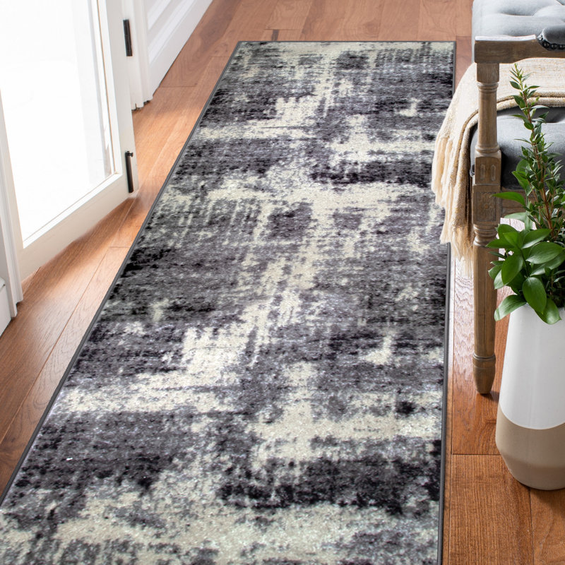 Tapis abstrait gris Jaskirit, Tapis de couloir 2 pi 2 po x 7 pi 7 po